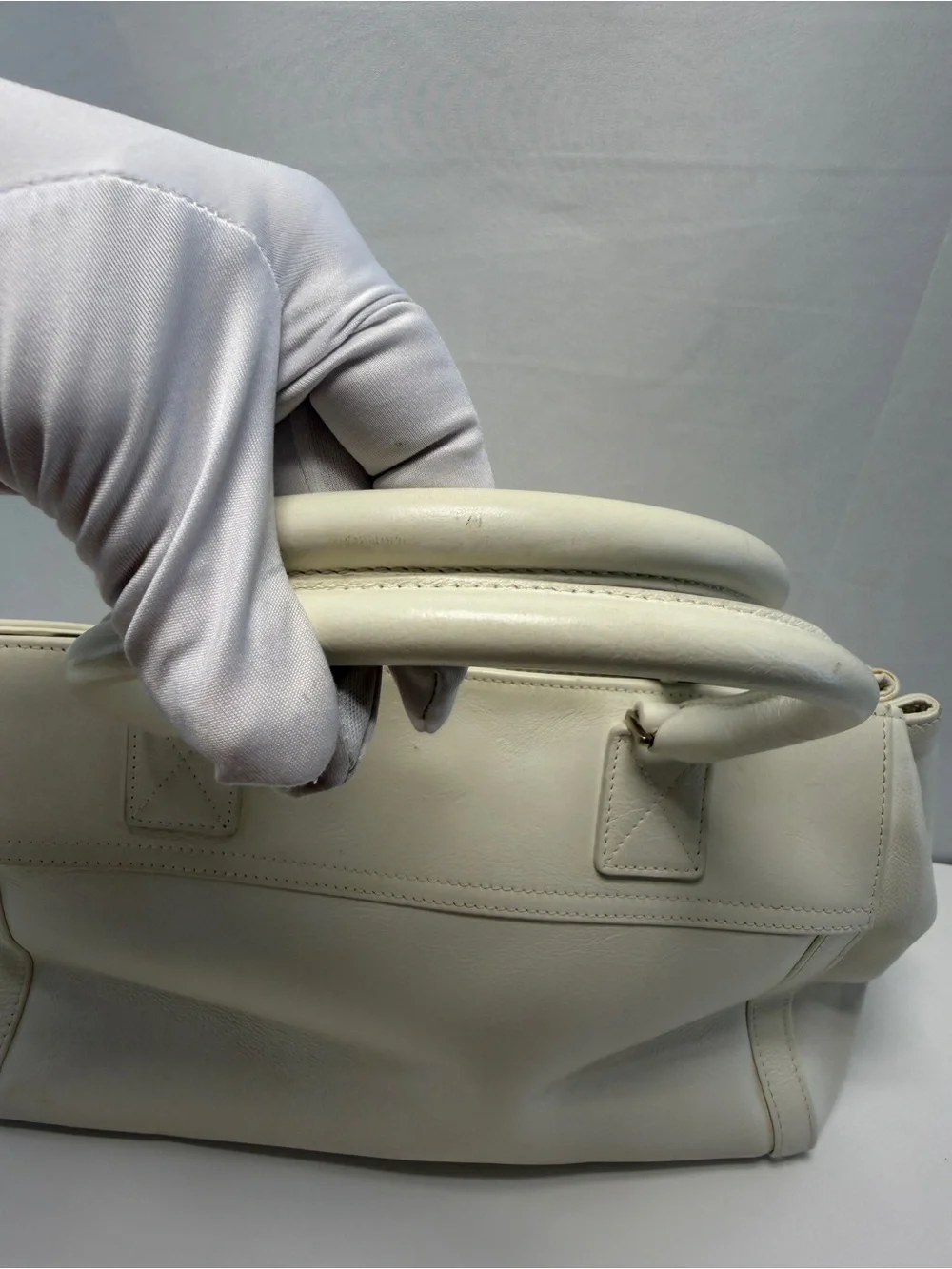Dior White Leather Top-Handle Tote with Silver Hardware